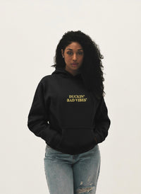 DUCKIN BAD VIBES CENTER LOGO EMBROIDERED PREMIUM HOODIE (BLACK)